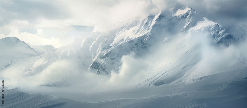 Leinwandbilder mountain top covered in snow with a few clouds in the sky during winter. with copy space image. plac