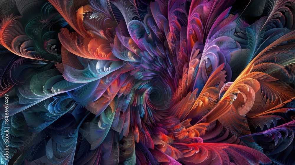 Poster vibrant abstract fractal artwork with swirling colorful patterns and intricate details, perfect for 