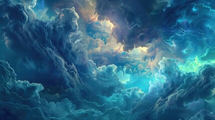Fototapeta premium Ignite your creativity with a stunning picture of a dreamy sky filled with swirling clouds set against a vibrant blue backdrop The interplay of light and darkness forms a captivating scene