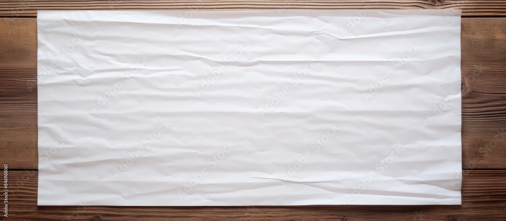 Poster a crumpled lined paper sheet placed on a wooden table, viewed from the top. with copy space image. p