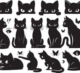 set of cats silhouettes