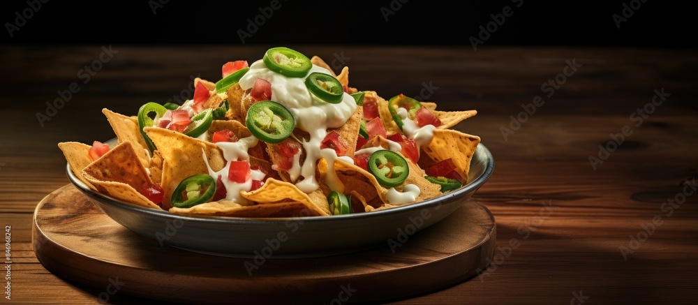 Aufkleber delicious nachos topped with melted cheese and spicy jalapenos, perfect for a quick snack or appetiz