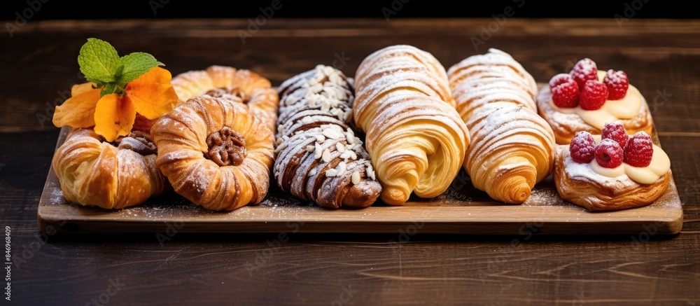 Aufkleber assorted fresh-baked italian pastries beautifully arranged on a wooden tray, ready to be enjoyed. wi