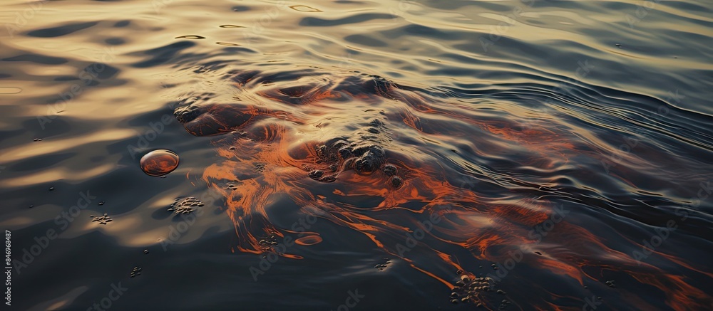 Aufkleber Pollution caused by oil spillage creating a dirty and hazardous layer on the surface of the sea water. with copy space image. Place for adding text or design