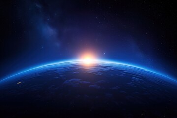 Sunrise over the earth. planet earth bathed in gentle light.