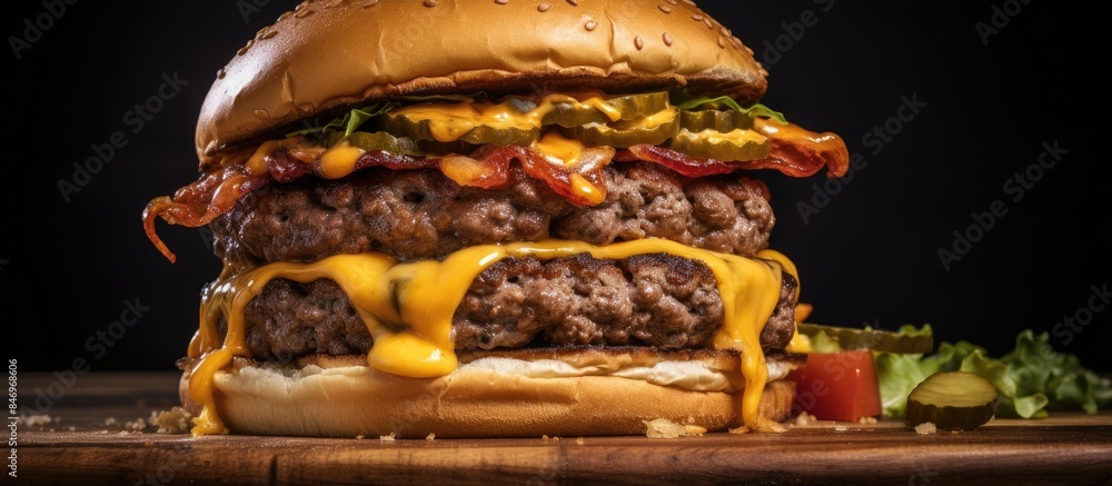 Aufkleber this scrumptious cheeseburger is filled with melted cheddar, crispy bacon, and classic toppings, mak