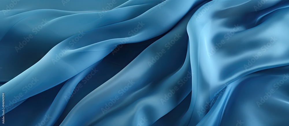 Poster Close-up of textured blue silk fabric with elegant long folds, perfect for artistic backgrounds and designs. with copy space image. Place for adding text or design