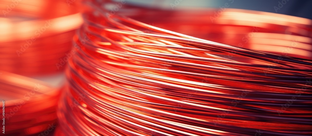 Poster A detailed view of a cluster of copper wires neatly placed on a flat surface. with copy space image. Place for adding text or design