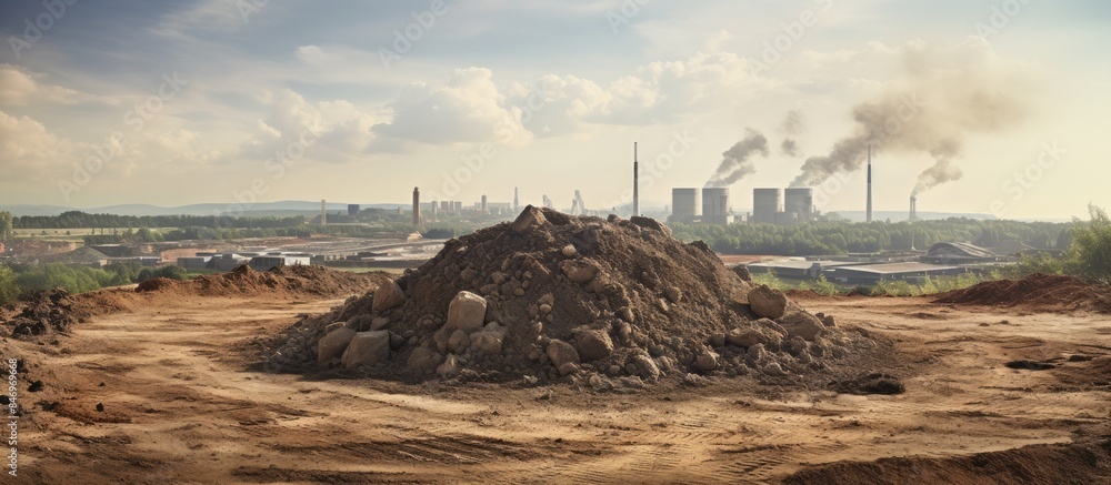 Poster truck with large wheel and treaded tire travels along dirt path beside burning fire. with copy space