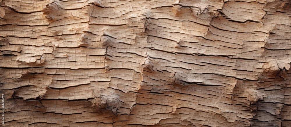 Poster Detailed view of a tree trunk showing its textured bark in natural light, with a simple tree layer in the background. with copy space image. Place for adding text or design