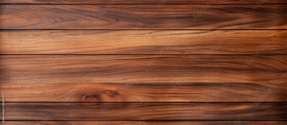 Poster Close-up of teak wood grain displaying a deep brown stain on the surface, showcasing natural wood patterns. with copy space image. Place for adding text or design