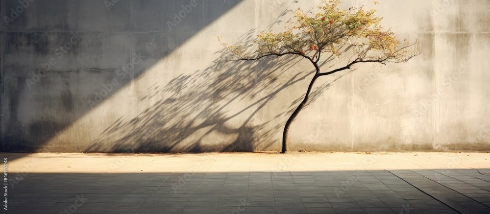 Aufkleber Tree's silhouette projected on a solid concrete surface creating a striking visual contrast. with copy space image. Place for adding text or design