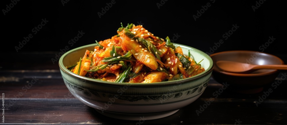 Fototapete close-up view of a bowl of food with a spoon in it, showcasing a delicious meal ready to eat. with c