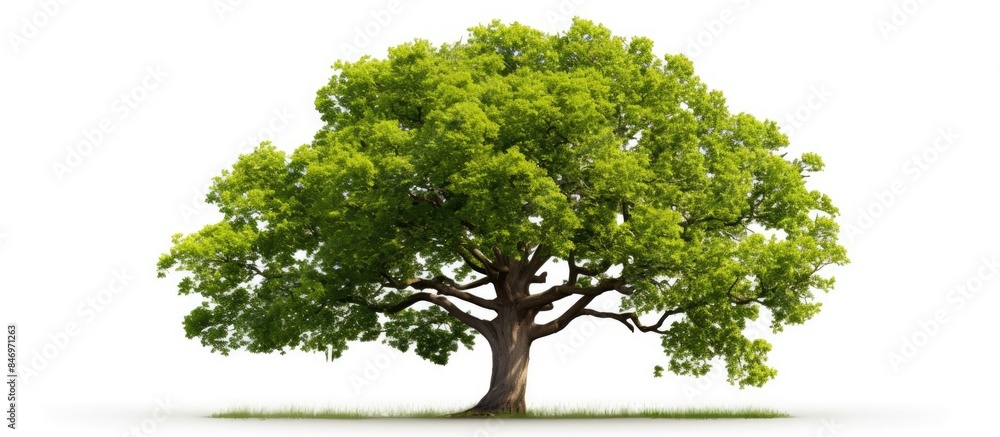 Poster An isolated oak tree displaying lush green foliage on a clean white backdrop. with copy space image. Place for adding text or design