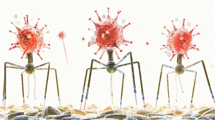 Conceptual illustration of virus and bacteria interacting, highlighting infectious agents and healthcare challenges in microbiology.