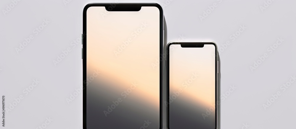Aufkleber Mockup display of a smartphone and tablet isolated on a white background, providing space for customizable content or text insertion. with copy space image. Place for adding text or design