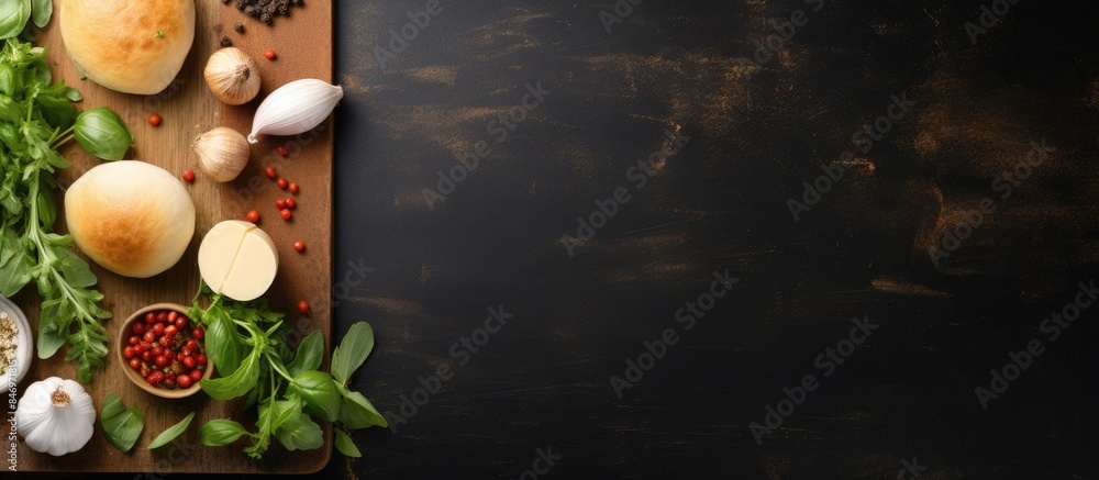 Leinwandbilder an assortment of ingredients arranged on a cutting board for cooking. with copy space image. place f