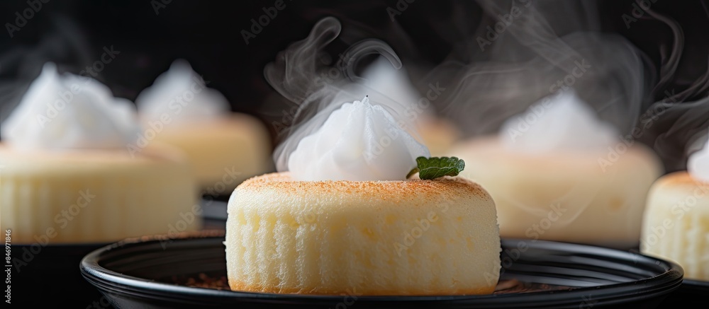 Fototapete numerous cakes with white frosting are arranged in a display, showcasing their delectable appearance