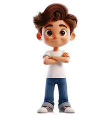 [Transparent Background PNG]Confident Cartoon Boy with Arms Crossed