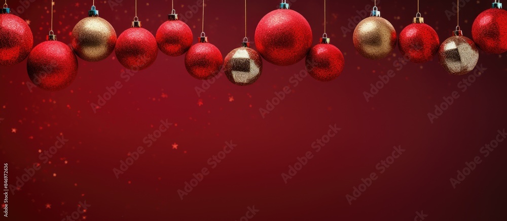 Aufkleber several vibrant red christmas balls hanging elegantly in a festive display. with copy space image. p