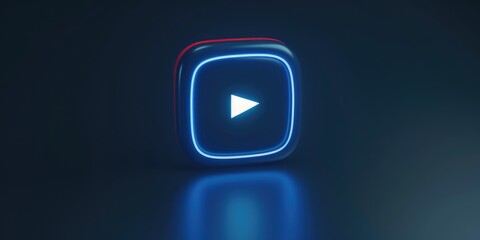 A blue and red play button on a black surface