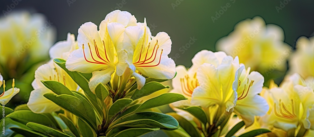 Aufkleber Numerous vibrant yellow flowers are currently blooming in the garden, adding a bright and cheerful touch to the surroundings. with copy space image. Place for adding text or design
