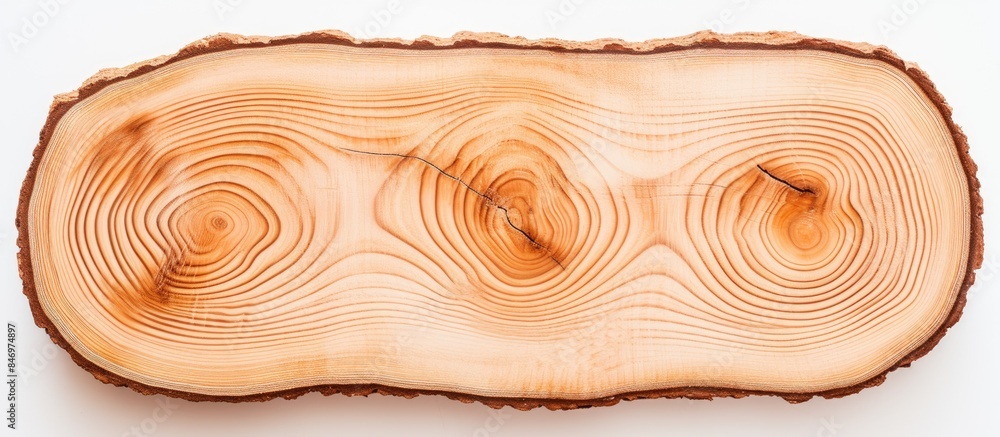 Poster Detailed view of a piece of wood showing its cross section and annual rings, highlighting natural textures and patterns. with copy space image. Place for adding text or design