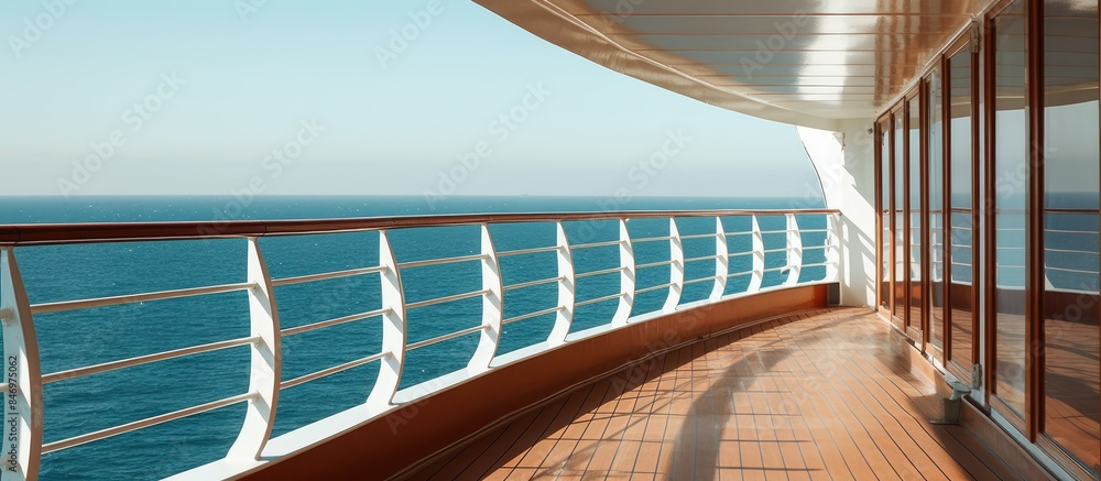 Aufkleber Balcony with railing giving a scenic view of the expansive ocean. with copy space image. Place for adding text or design