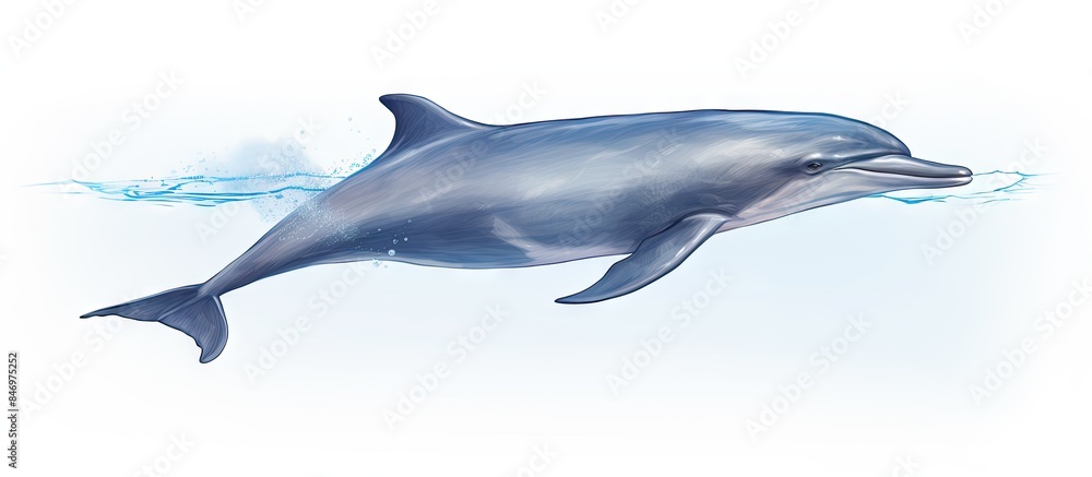 Aufkleber a sleek dolphin gracefully navigating through the tranquil blue ocean background. with copy space im
