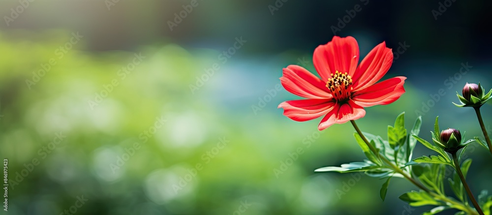 Leinwandbilder vivid red flower in focus with a gently blurred green backdrop enhancing the beauty. with copy space
