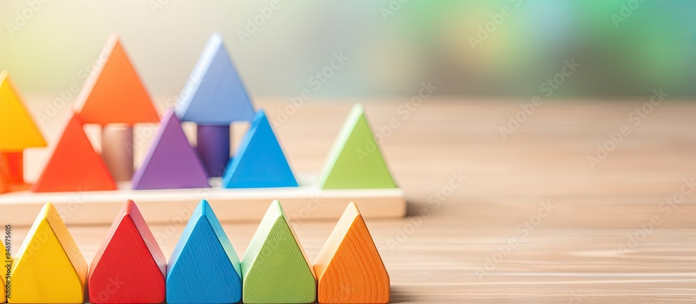 Aufkleber Various wooden toys displayed neatly on a table, promoting sensory stimulation and child development. with copy space image. Place for adding text or design
