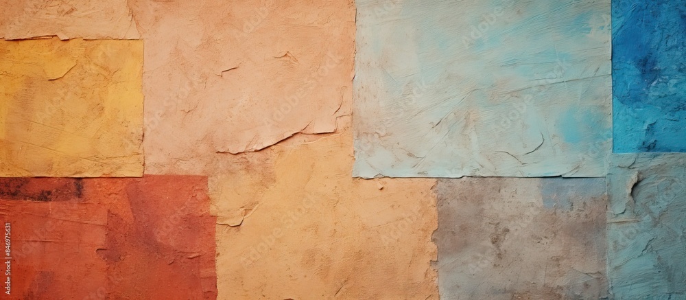 Poster A close-up view of a wall displaying various shades of paint in different colors. with copy space image. Place for adding text or design