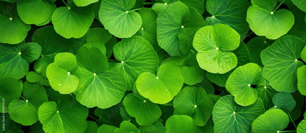 Leinwandbilder close-up view of lush green leaves creating a natural textured background. with copy space image. pl