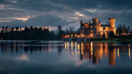 Dromoland Castle at dusk in west Ireland.