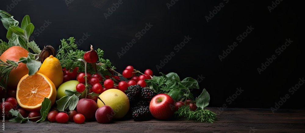 Aufkleber Assorted fruits and vegetables displayed together on a tabletop. with copy space image. Place for adding text or design