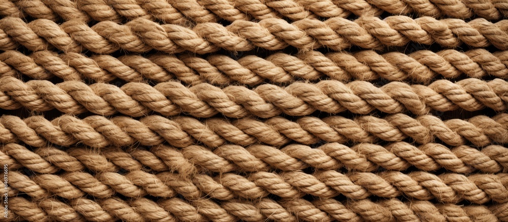 Poster Having a close view of a rope that is intricately knotted with several twists and loops, forming a textured background of an aged material. with copy space image. Place for adding text or design