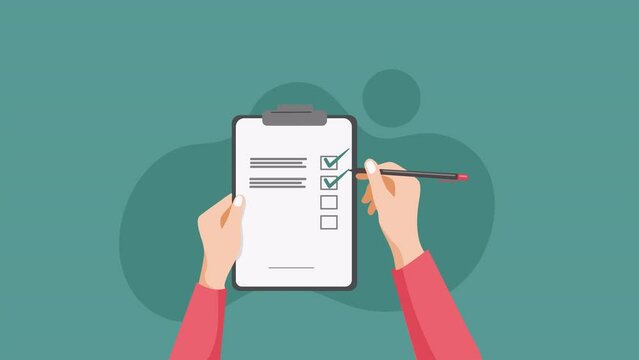 Businessman doing check marks on checklist and Write Signature on Checklist Clipboard and agreement, businessman, 2d animation.