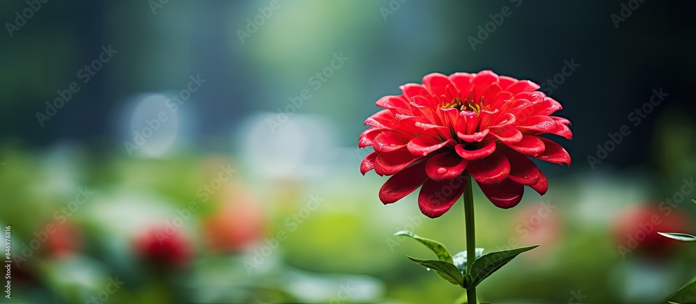 Fototapete vibrant red flower stands out in the midst of a lush green field, creating a beautiful contrast. wit