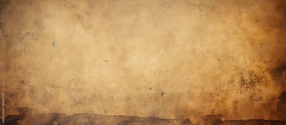 Poster Black cat beside a brown-painted wall, juxtaposed with old burnt paper texture in warm tones. with copy space image. Place for adding text or design