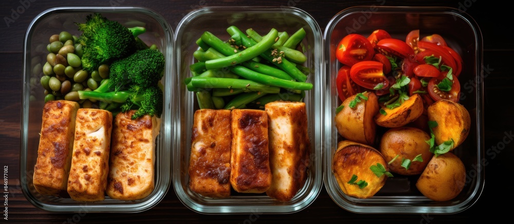 Poster glass containers display an assortment of food varieties on a tabletop, showcasing a mix of ingredie