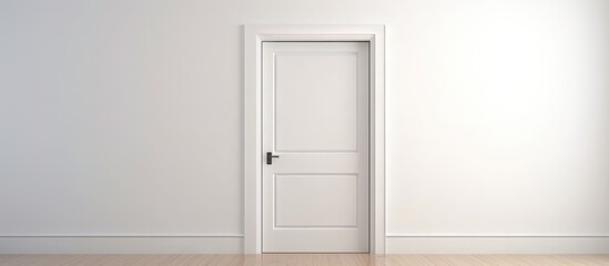 Inside a modern bedroom, the white door is open, inviting in light and air. with copy space image. Place for adding text or design