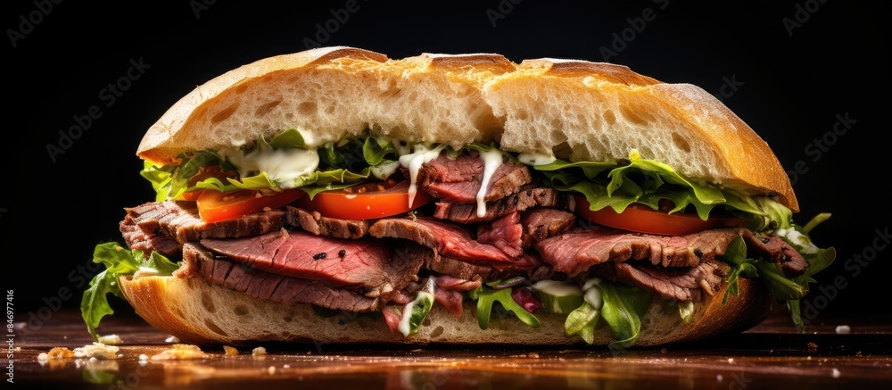 Aufkleber delicious roast beef sandwich served on a fresh italian bun with savory toppings. with copy space im