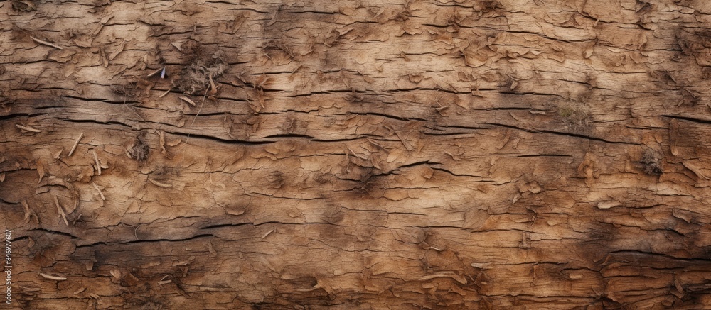 Fototapete Tiny bird resting on the textured bark of a tree trunk, blending into its natural surroundings. with copy space image. Place for adding text or design