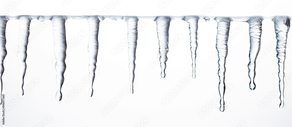 Aufkleber icicles on a roof melting in the snow, creating a drip as they thaw in the winter weather. with copy