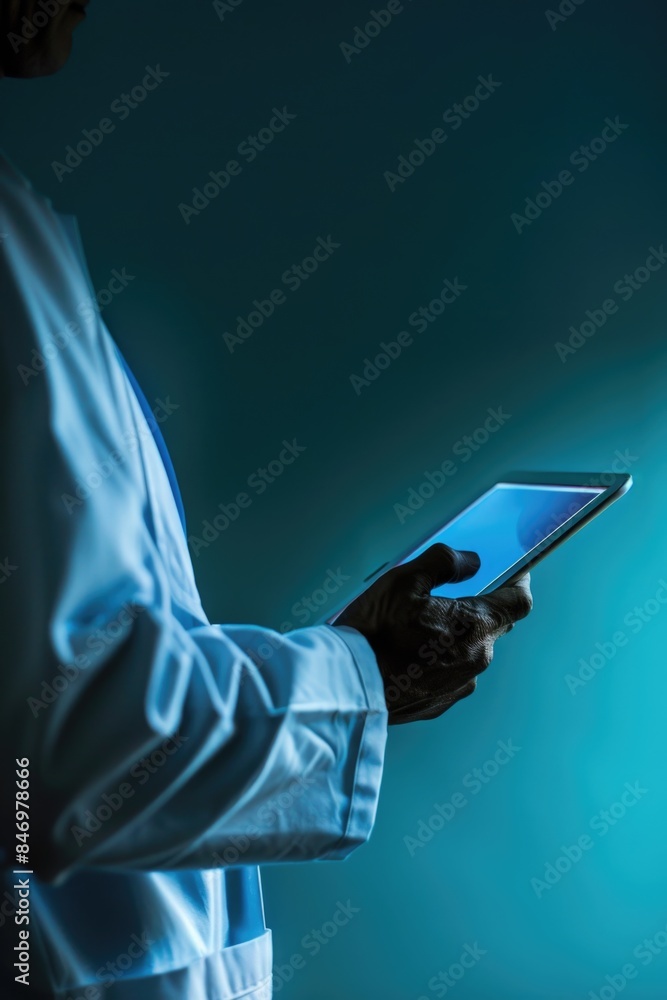 Aufkleber a scientist holds a tablet computer while wearing a lab coat, ready for research or data analysis