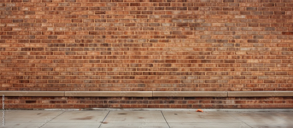 Aufkleber Close-up view of a brick wall with a bench adjacent to it, highlighting the texture and details. with copy space image. Place for adding text or design
