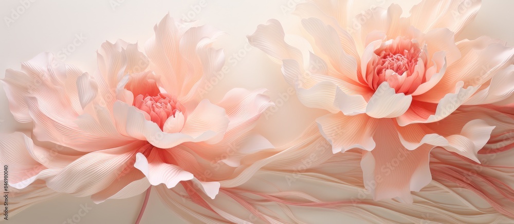 Aufkleber Pink flowers displayed on smooth, thin paper-like texture. with copy space image. Place for adding text or design
