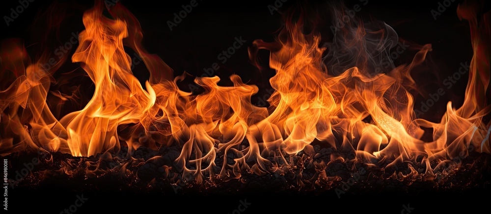 Poster Bright flames dance and illuminate the dark surroundings, casting a mesmerizing glow. with copy space image. Place for adding text or design