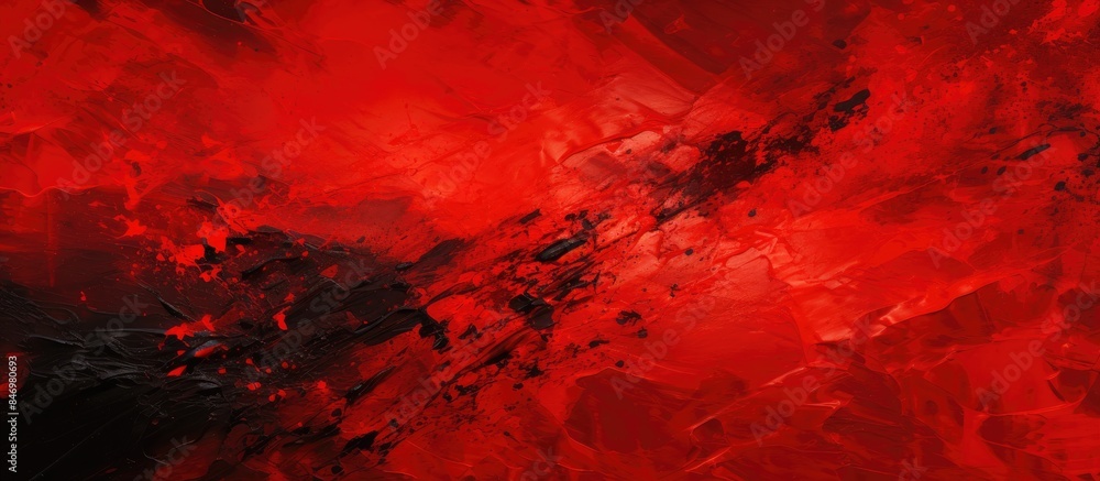 Poster An artistic composition featuring red and black paint strokes on a deep black backdrop, creating a bold and striking visual contrast. with copy space image. Place for adding text or design