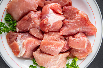 pork raw meat pulp fresh meal food snack on the table copy space food background rustic top view